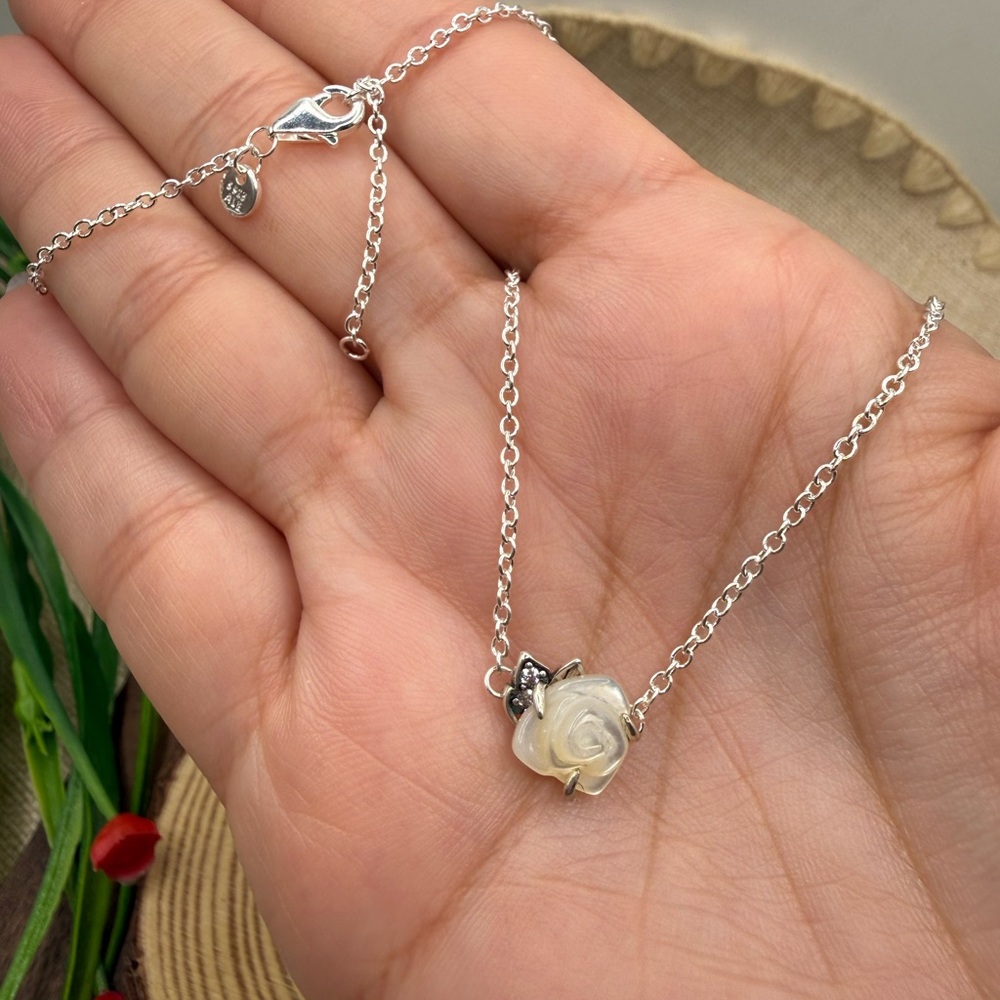 Ale 925 Elegant Silver Rose Pendant Necklace
